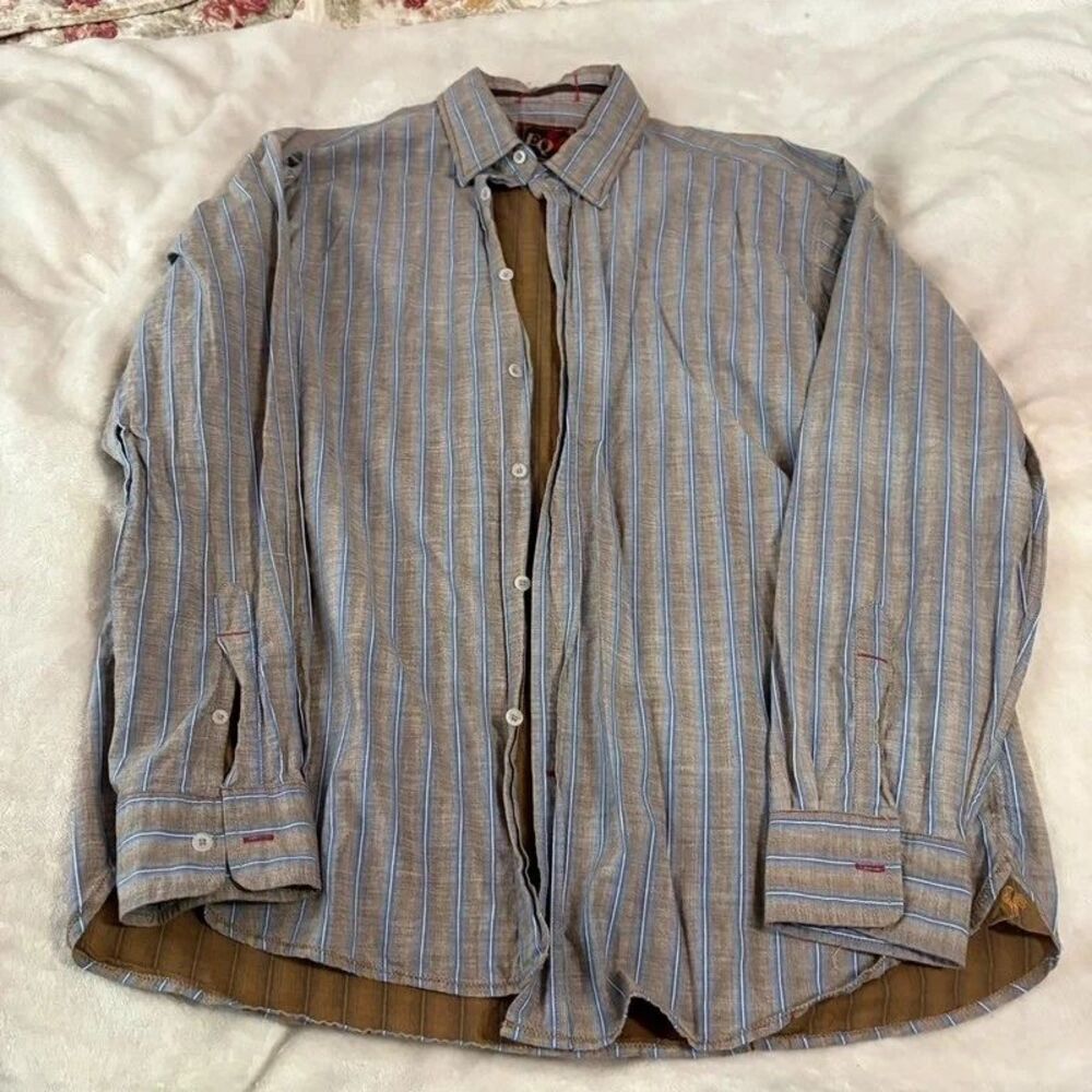EQ button up shirt striped size 2XL brown blue
